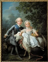 フランスのアルトワ伯爵シャルル・フィリップ（後のシャルル10世（1757-1836））とその妹で後のサルデーニャ王妃クロスティルデ夫人（1759-1802）の肖像（1763-1764年）、フランソワ・ユベール・ドルーエ（1727-1775）の作。