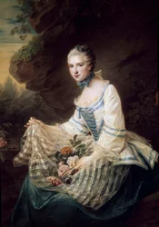 ソラン侯爵夫人ルイーズ・エリザベート・ド・メイル・カルマンの肖像 フランソワ・ユベール・ドルーエ（1727-1775）による絵画 1757年日。1,3x0,97 m