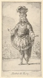 Habit de Roy: ロゼットで飾られたトヌレット、王冠、ターバンを身に着けた男性..., ca. 1721年。