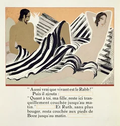 1930年に出版されたJCマードルス訳の「ルースエブーズ」からボアズの足元で休むルース