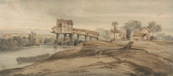 シャレントンの橋の上の水車小屋、トーマスガーティン（1775-1802）による絵画（紙の黒鉛の上にトイレ）の後