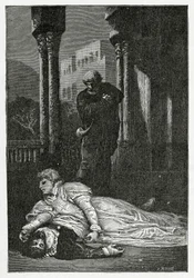 ドナソル、19世紀ヘルナニの死体で死去（bw彫刻）