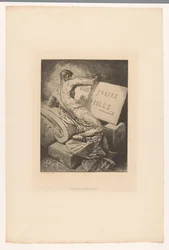 石碑に男が描かれたタイトルプリント Eaux Fortes Nouvelles (オブジェクトのタイトル) 1877年からのさまざまな版画家によるエッチング（シリーズタイトル） L