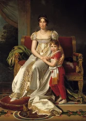 オランダ王妃ホーテンス・ド・ボーアルネ（1783-1837）とその息子ナポレオン・シャルルの足元の肖像 フランソワ・ジェラール（1770-1837）による絵画 1807年 日。0.32x0.24 m