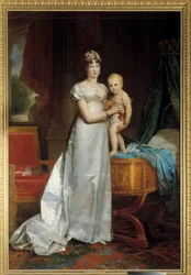 印象的なマリー・ルイーズ（1791-1847）とローマ王の肖像 フランソワ・ジェラール（1770-1837）の絵画 1813.薄暗い。2,40 x 1,62 m. Versailles, Musee du Chateau - 皇后マリー・ルイーズ（1791-1847）とローマ王の肖像。フランコによる絵画