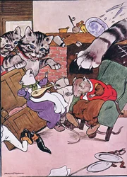 猫と彼女の子猫は、チャールズH.ベネットによる1916年の「カエルはウーイングゴー」のイラストから転がり込みました