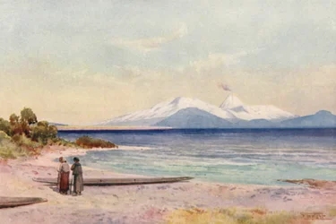 ニュージーランドタウポ湖（カラーリトグラフ）