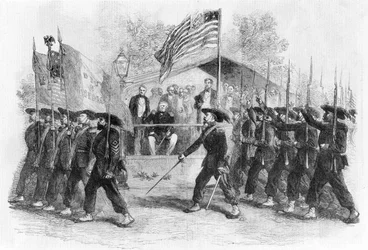 リンカーン大統領を前にした「ガリバルディ衛兵」の行進（1861-1865年）（1880年頃