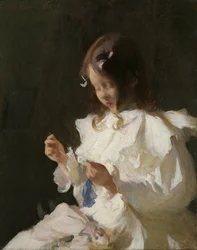 裁縫をする子供の肖像