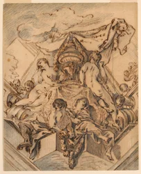 素描、絵画天井のコーナー・モチーフの計画、1740年