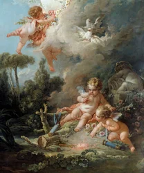 天使のディテール 愛のターゲットフランソワ・ブーシェ（1703-1770）による絵画 1758年 日2,58x1,67 m パリ