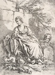 休む少女、1756年。