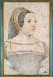 Cannaplesの種牡馬Jean de Crequi（1502 - 1558）の妻、Judith of Assignyの肖像。フランソワ・クルエ（1515-1572）による黒い石と血で描かれた絵