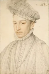 フランス王シャルル9世（1550-1574）の肖像 par Clouet, Francois (1510-1572).紙に黒チョークとサンギーヌ、サイズ：33,5x22,5