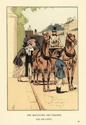 伊太利亜大通りのファッショナブルな馬車（左側