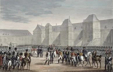 1814 年 4 月 20 日、ナポレオンの退位とフォンテーヌブローからのエルバ島への出発