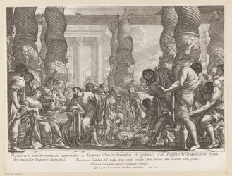 サムソンはダガンの神殿の柱に導かれる