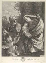 エジプトへの逃避、一緒に歩く聖家族、t を指し示す聖ヨセフ、ca. 1648-81。