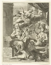 とりわけ、真実と美徳と悪徳の女性の擬人化によるアレゴリー タイトルページ: Johannes van der Kemp, 生と死において完全にキリストの所有物であるキリスト教徒,