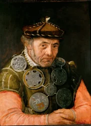 ギルド役員の肖像 - フランツ・フローリス（1519-1570）。木に油彩、1565年頃。寸法：63,7x49,2 cm。ヴィエンヌ美術史博物館