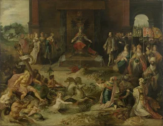 1555年10月25日、ブリュッセルでの皇帝チャールズ5世の退位に関する寓意