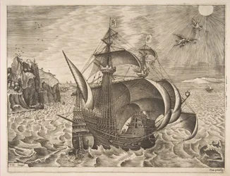 1561-65年の帆船からの空のダイダロスとイカルスの武装した3マスター。