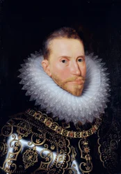 「オーストリアのアルバートの肖像 (1559-1621)」 (アルバート 7 世、オーストリア大公 (1559-1621) の肖像) Frans Pourbus the young (1569-1622) による絵画 - 木材に油彩 - Dim 60x42 cm Groeningemuseum、ブルージュ