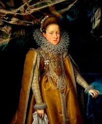 "トスカーナ大公妃マリア・マッダレーナ（1587-1631）の肖像" 若き日のフランツ・プールブス（1569-1622）による絵画、1604年頃 - 油彩・キャンバス Dim 116x108