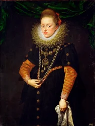 "ポーランドの女王、オーストリアのコンスタンス（1588-1631）の肖像" 若き日のフランツ・プールブス（1569-1622）による絵画、1603年頃 - 油彩・キャンバス Dim 114x87 cm アンブラス城、インスブルック
