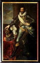 サリー公爵マクシミリアン・ド・ベスーン（1559-1641）の砲術の大家としての肖像。ポルブス・フランツ2世・ル・ジューン（Frans or Francois Porbus）による絵画