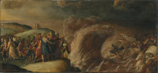Les Israelites traversent la Mer Rouge - イスラエル人の紅海横断』Francken (II), Frans, School of . 銅に油彩。寸法：27,5x58,5 cm。ストックホルム国立博物館