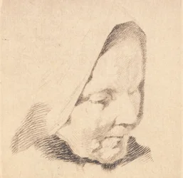 サンプル プレート: 暗示的なスカーフを巻いた老婆