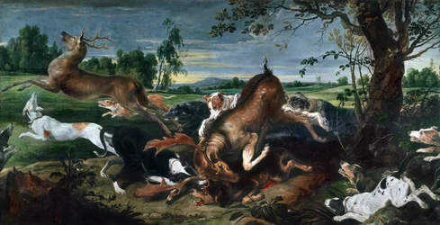 狩猟する鹿 フラン・スナイダーズ（1579-1657）作 油彩・カンヴァス 220x420cm.