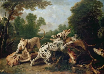 森のクリアで戦う犬