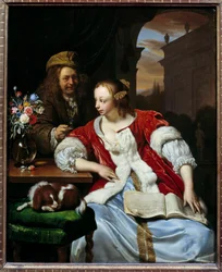 中断された曲 画家とその妻のポートレートフランツ・ファン・ミエリス・ディット・レ・ヴュー（1635-1681）の絵画