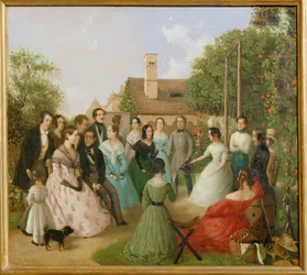 Pfaenderspiele der Familienmitglieder Alt im Garten - アルト家の庭で没収試合... （キャンバスペインティング）