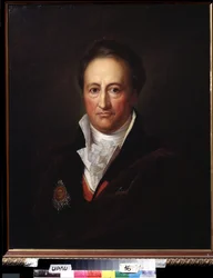 著者ヨハン・ヴォルフガング・フォン・ゲーテ (1749-1832) の肖像 (著者 J.W. フォン・ゲーテの肖像)。 ゲルハルト・フォン・クーゲルゲン (1772-1820) の絵画、キャンバスに油彩