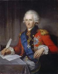 政治家で改革者のジェイコブ・シーヴァース伯爵 (1731-1808) の肖像 (政治家で改革者のジェイコブ・シーヴァース伯爵の肖像)。 ゲルハルト・フォン・クーゲルゲン (1731-1820) の絵画、キャンバスに油彩。 18世紀後半のドイツ美術、古典主義。 州 ロシア