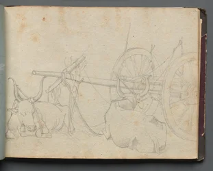 ローマとその周辺の景色を含むアルバム、風景研究、37aページ：牛と荷馬車
