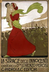 イタリアの作曲家ドン・ロレンツォ・ペロシ（1872〜1956）のオラトリオ「La strage degli innocenti」のポスター。ドローイング by F.ラッコフ