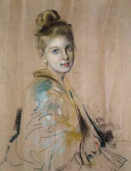 扇子を持つ少女、1880年代。