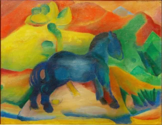 青い馬、子供の肖像画