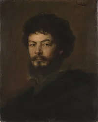 建築家・彫刻家のローレンツ・ゲドン（1844-1883）の肖像、レンバッハ、フランツ、フォン（1836-1904）作。厚紙に油彩。寸法：59x47 cm。ストックホルム国立博物館