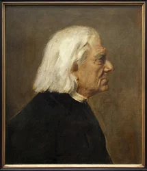 作曲家フランツ・リスト（1811-1886）。フランツ・フォン・レンバッハ（1836-1904）の絵画、油彩・キャンバス