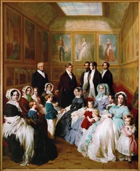 1845年、ルイ・フィリップ国王に迎えられたヴィクトリア女王とアルバート公。
