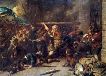 1850年の農民の反乱 赤い障壁の襲撃」 絵画：フランツ・デフレッガー（1835-1921