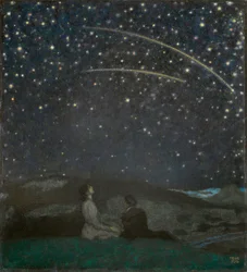 Les etoiles filantes (Franz et Mary von Stuck) - Shooting Stars (Franz and Mary Stuck), by Stuck, Franz, Ritter von (1863-1928).木に油彩
