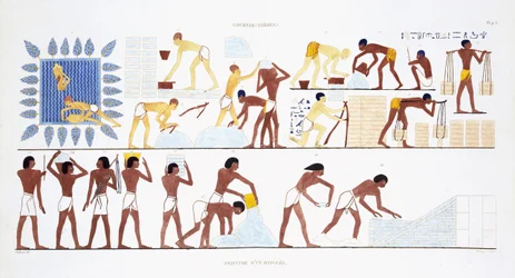 フレデリック・カイヨー（1787-1869）、カラーリソによるエジプトへの2回目の訪問で、テーベからのフレスコ画のまれな記録からのレンガ作りは、1819-1822を記録しました