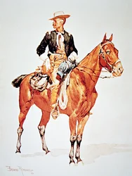 クロウ・スカウトのチーフ、S.C.ロバートソン中尉、1890年の水彩画より（カラーリトグラフ