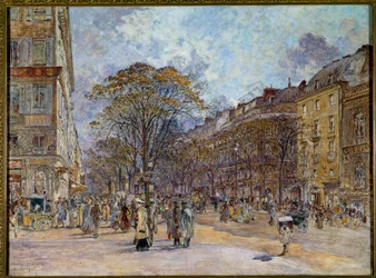 パリのイタリア人街道 フレデリック・アナトール・フーブロン（1851-1908）の絵画 1902年 日。0,55x0,73 m Paris, Musee Carnavalet - パリのイタリア人通り。フレデリック・アナトール・フーブロン（1851-1908）による絵画